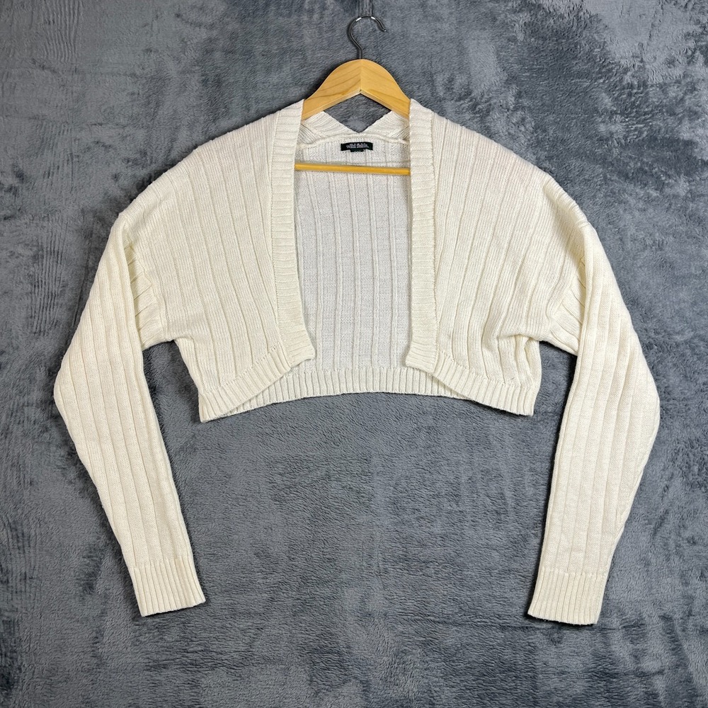 Wild Fable Cardigan Sweater Womens Large Beige Cable Knit Rib Cropped Open Front